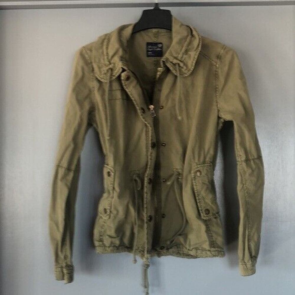 American Eagle outfitters Women Zip and Snap Jacket khaki long sleeved Med Y2K